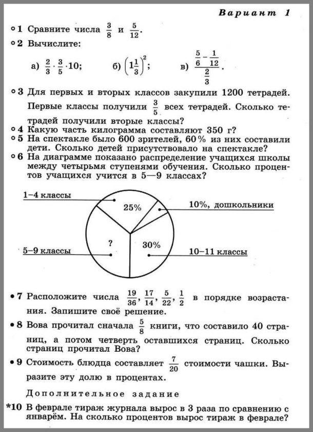 Контрольная работа по математике 6 класс Дорофеев КР-1 в1
