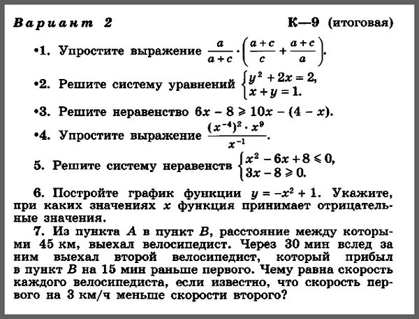Алгебра 9 Макарычев К09 В2